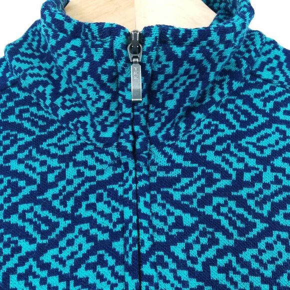 Ibex 100% Merino Wool Zip Up Mock Neck Sweater Size XS Blue Geometric Juliet - Picture 7 of 16